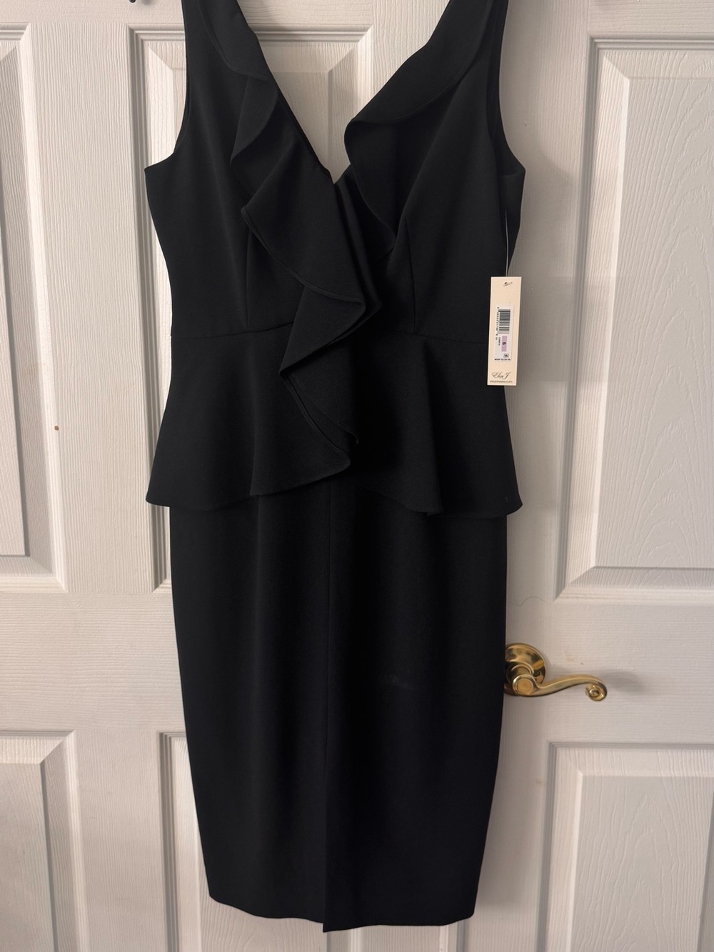 Eliza J Black Ruffled V-Neck Midi Sheath Dress